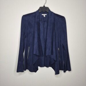 Dana Buchman Navy Microfiber Drape Jacket Minimalist Clean Girl StapleS